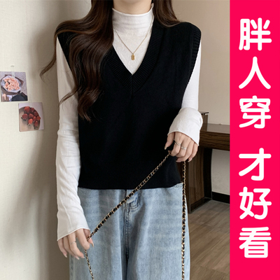 大码针织毛衣马甲女背心春秋冬季