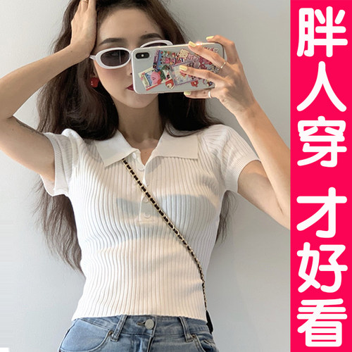 polo领白色短袖mm设计感小众
