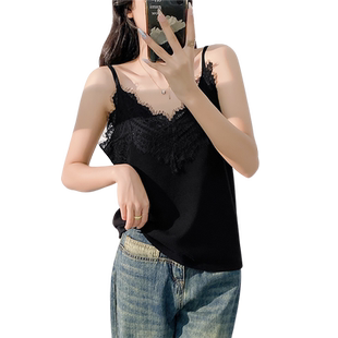 加肥加大码性感蕾丝吊带背心女内搭外穿微胖冰丝打底衫上衣胖mm夏