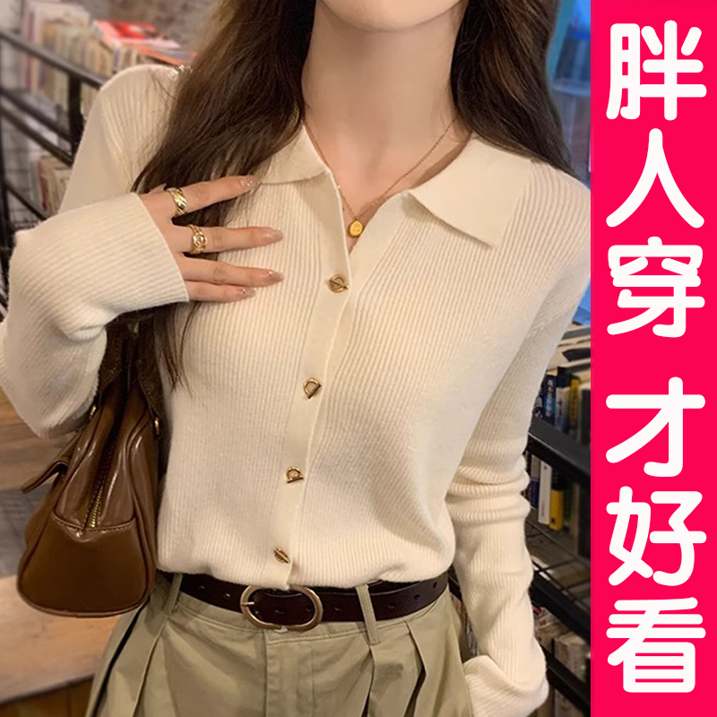 大码针织衫女polo领毛衣开衫上衣