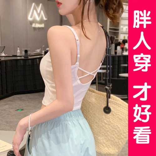 文胸一体美背无袖上衣带胸垫女夏