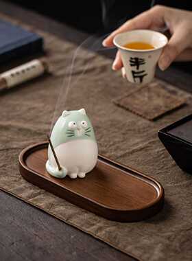 创意中式招财猫线香插香座陶瓷