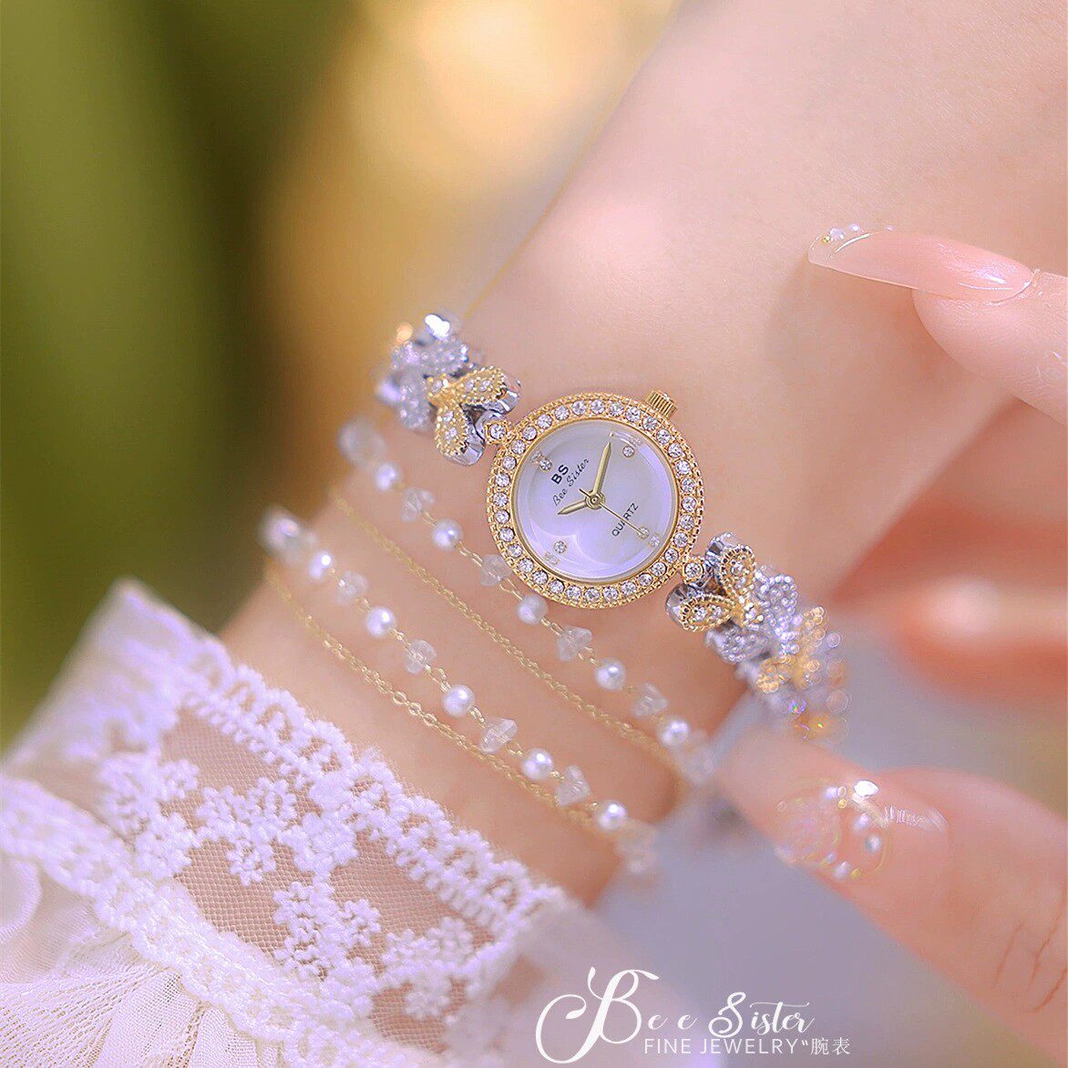 2026年新款正品品牌BS女士手表时尚潮流防水手链小众轻奢椭圆满钻