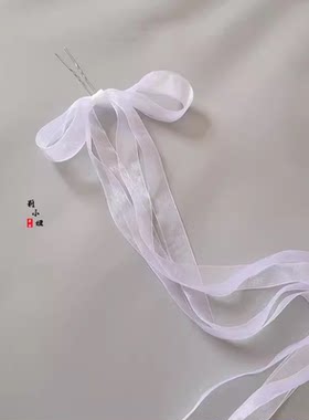 汉服配饰古风超仙后压发带绢纱自绑简约蝴蝶结长飘带白色日常头饰