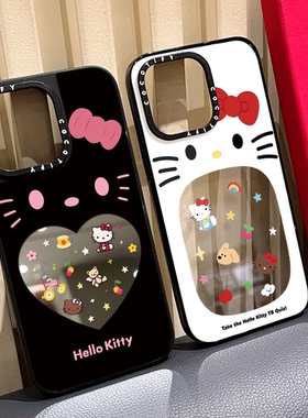CASE联名爱心镂空黑皮kitty凯蒂猫适用iphone17promax手机壳16pro苹果15镜面14MagSafe磁吸13卡通12可爱ins风