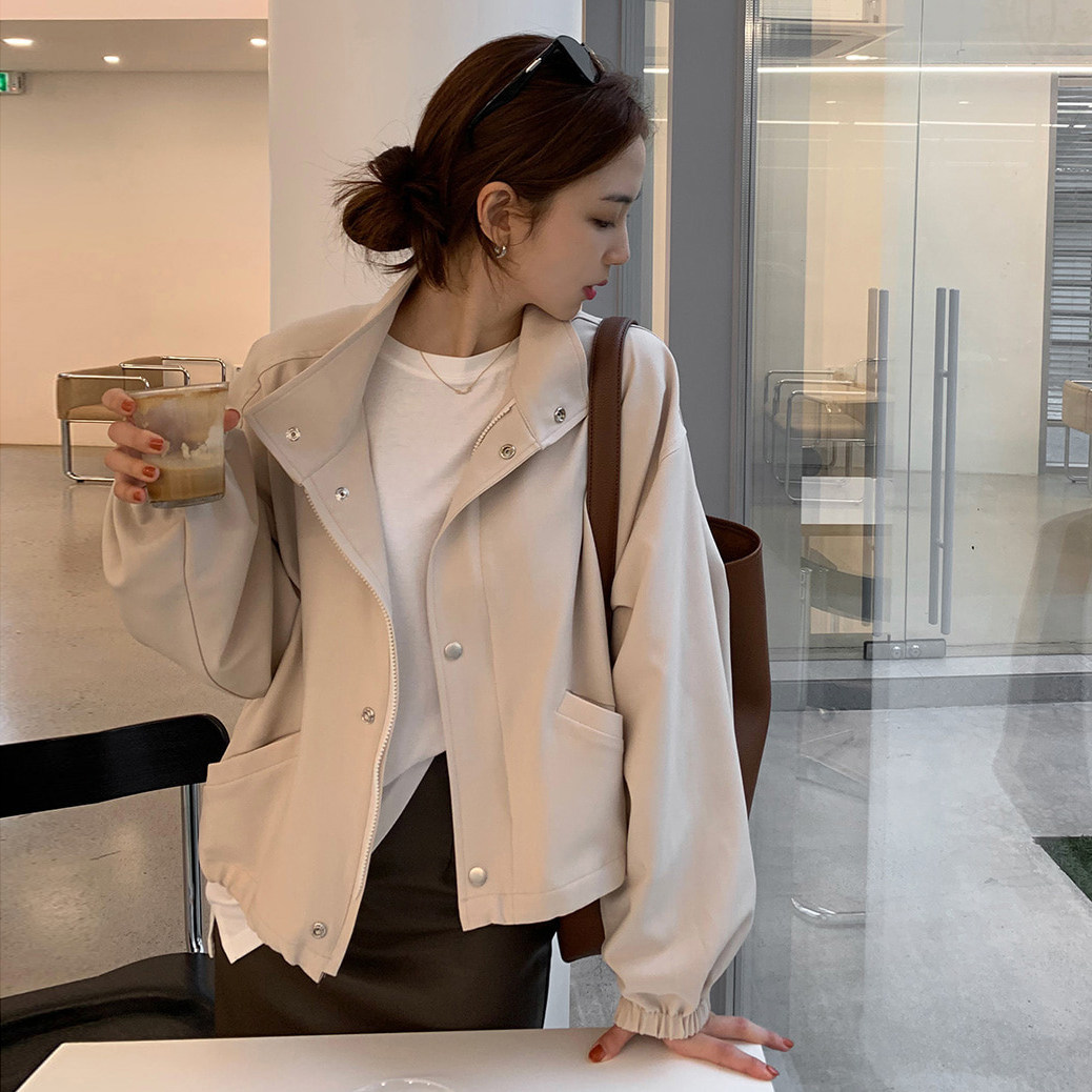 简约现代 宽松休闲百搭 纯色夹克衫短外套女 韩系轻熟图片