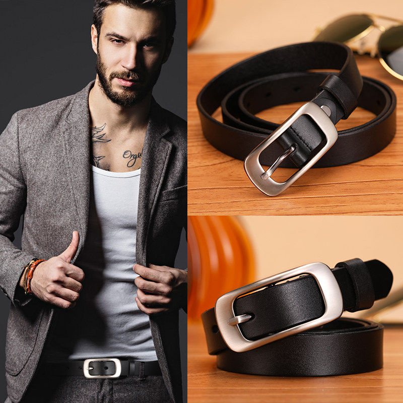 2026新款女士针扣皮带经典复古休闲牛仔裤带ins风韩版黑色窄腰带