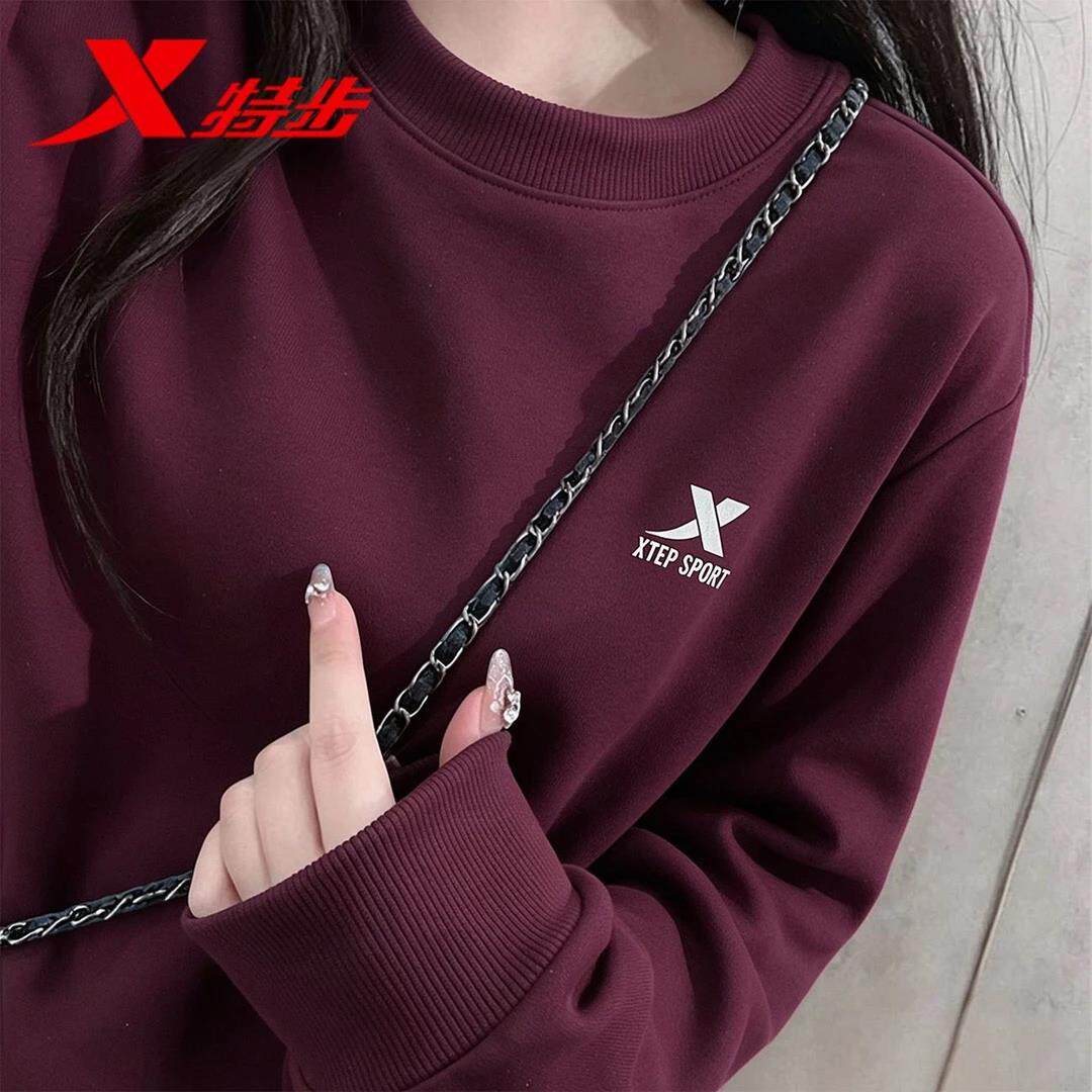 特步卫衣女款秋冬季套头长袖官方旗舰店正品宽松显瘦休闲运动上衣