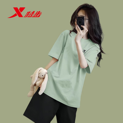 特步运动套装女款短袖短裤夏季透气跑步宽松休闲健身速干冰丝夏装