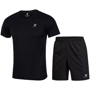 特步跑步运动套装男冰丝夏季短袖速干衣官方正品透气健身房训练服