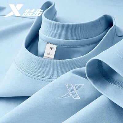 特步短袖T恤男纯棉打底衫宽松夏季新款纯色简约内搭休闲运动上衣