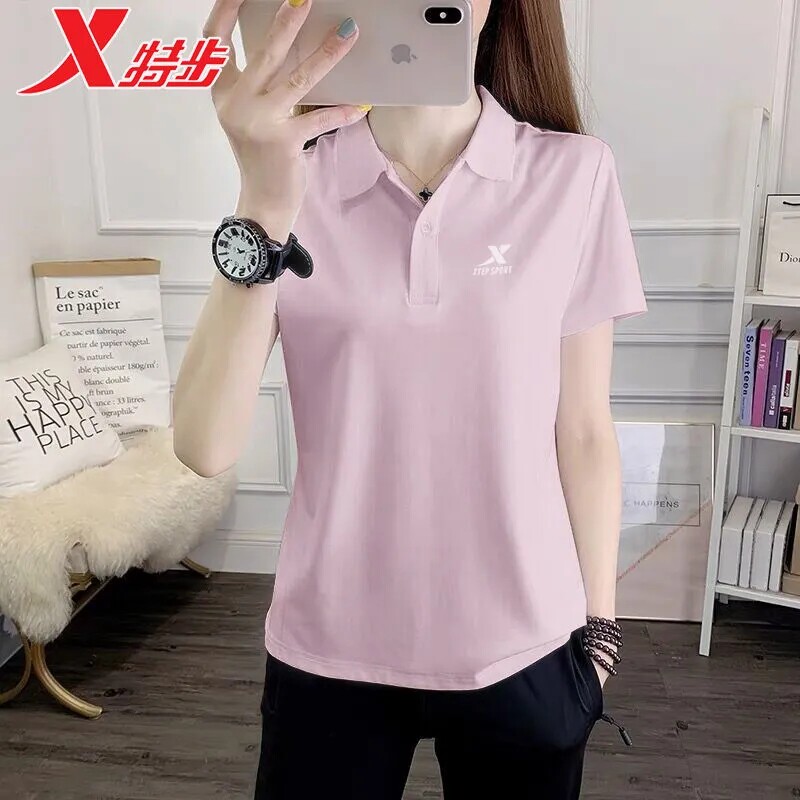 特步polo衫女短袖2026新款正品夏季透气翻领运动速干上衣休闲T恤