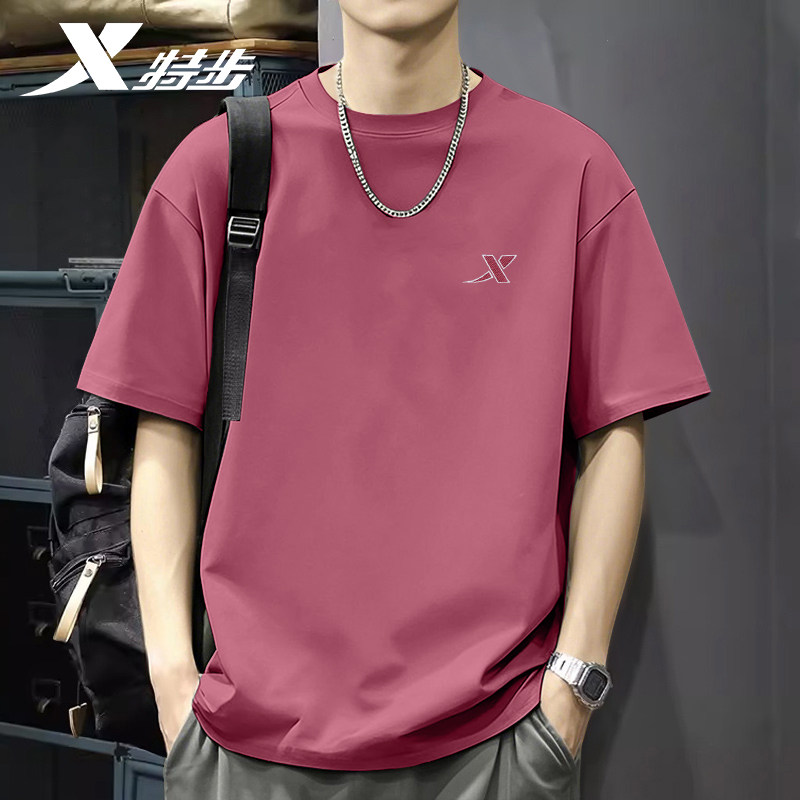 特步短袖T恤男纯棉打底衫正品2026新款夏季透气宽松大码运动半袖t