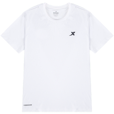 特步冰丝短袖T恤男网眼透气圆领白色速干健身服夏季跑步运动上衣