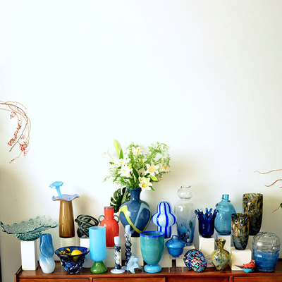 中古风彩色手工玻璃花瓶家居客厅装饰花器摆件透明水培玻璃饰品