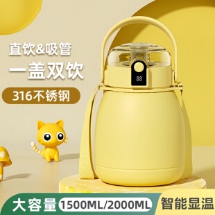 吨吨桶保温杯316不锈钢2000ml毫升大容量智能显温大肚吸管水壶女