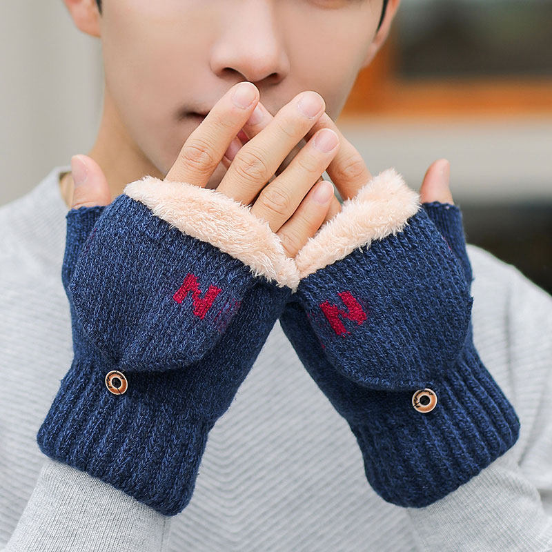 手套男冬季保暖防寒学生写字翻盖韩版半指加绒加厚棉毛线 线露指,服饰配件/皮带/帽子/围巾,手套,淘宝优惠券,粉丝福利购,淘宝优惠卷