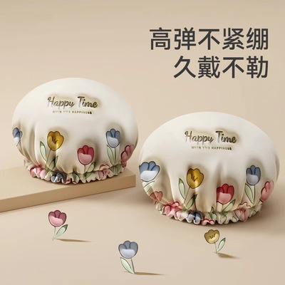 浴帽防水洗澡帽女款家用立体沐浴帽防湿头发套厨房防油烟加厚双层