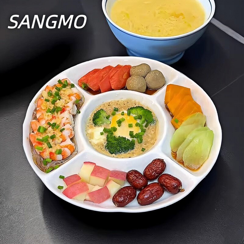 不用早起!五分格陶瓷蒸盘家用蒸菜饺子盘菜盘卤味盘早餐水果盘子