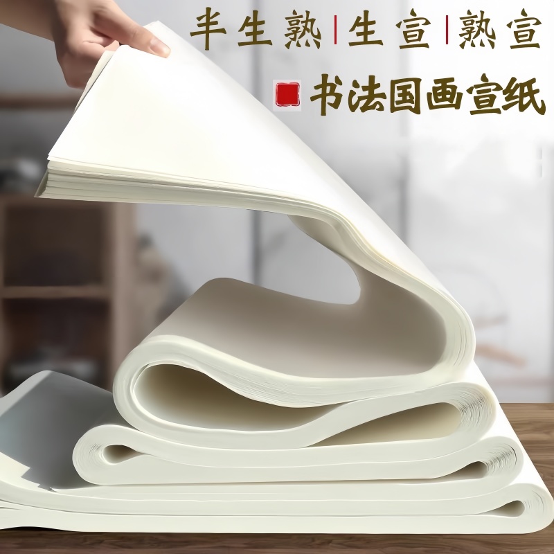 宣纸书法专用纸半生半熟生宣熟宣国画纸四尺整张对开三开半开4尺六三尺6工笔画写毛笔字的练习作品纸小学生