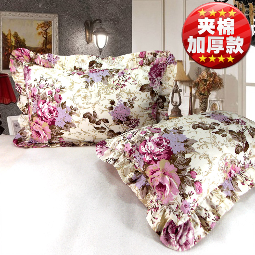 枕套纯棉一对装100全棉夹棉加厚绿色单人枕头套带花边蕾丝家用