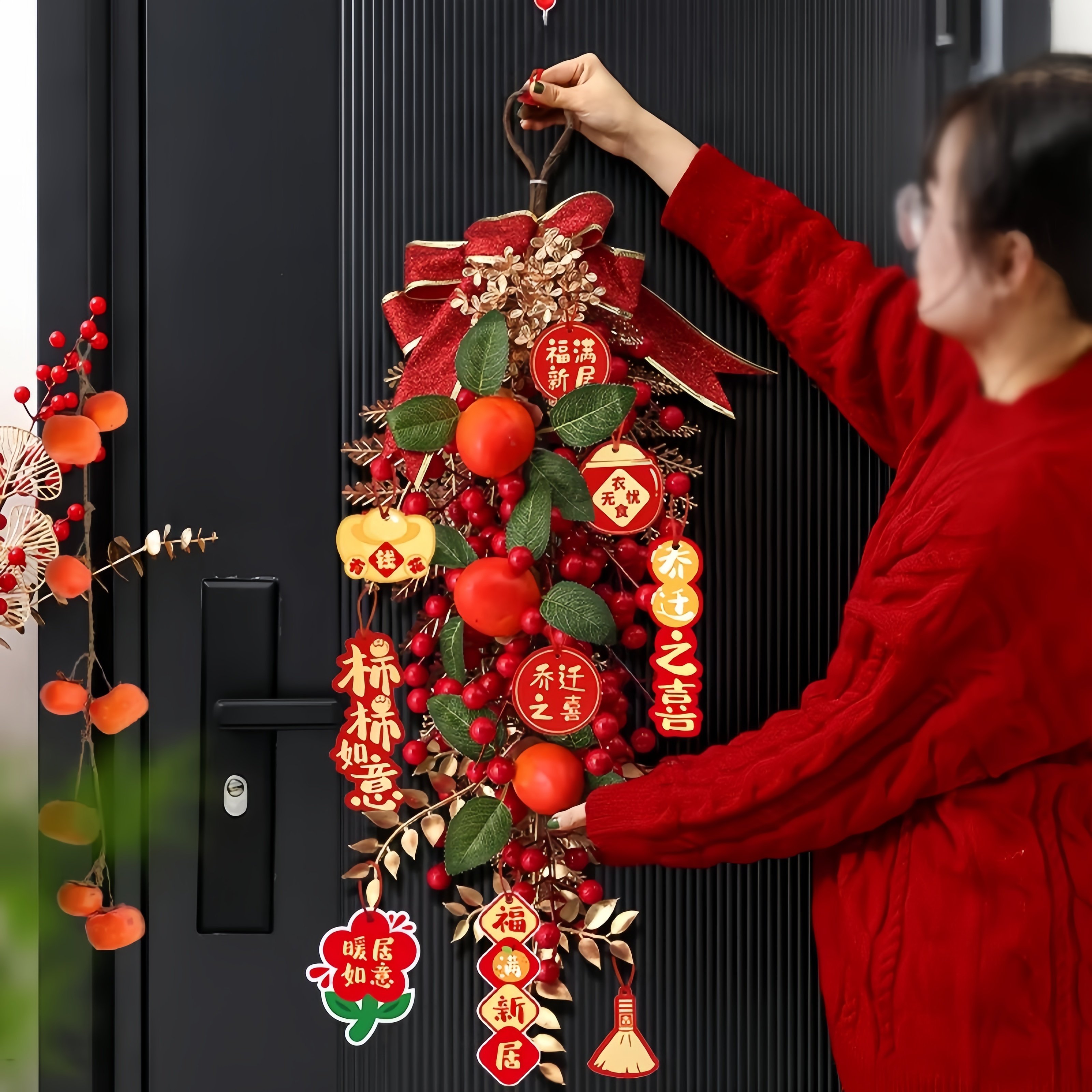 柿柿如意柿子挂饰件新年发财果装饰入户大门2026新款马年氛围布置