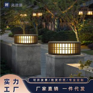 太阳能柱头灯户外防水围墙中式庭院灯室外柱子灯圆形门柱灯大门灯