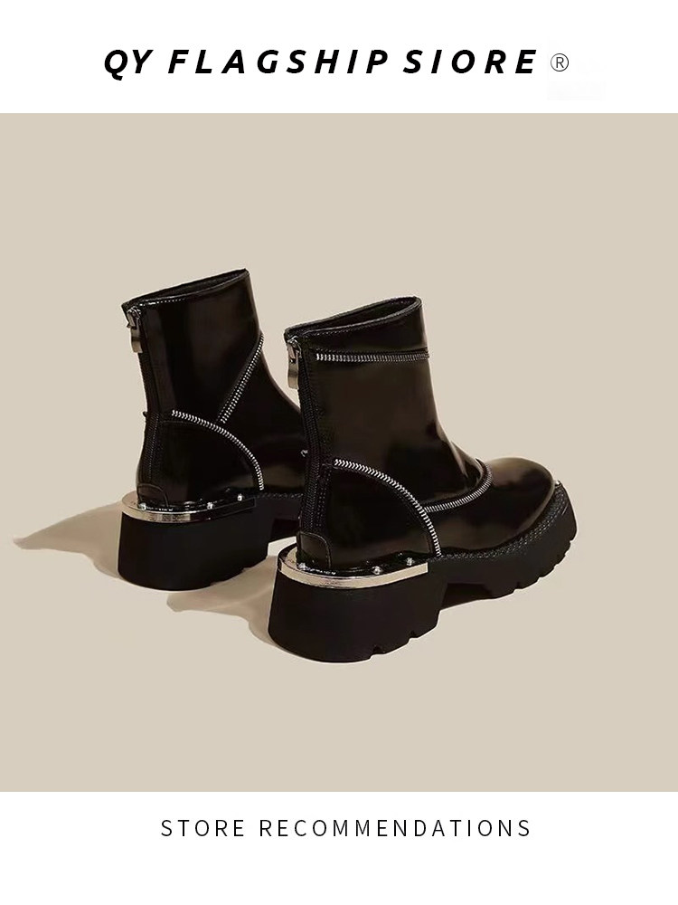 여성을위한 두꺼운 밑창 마틴 부츠 2024 가을 겨울 여성을위한 새로운 영국 스타일 스퀘어 발가락 캐주얼 첼시 부츠 레트로 오토바이 짧은 부츠