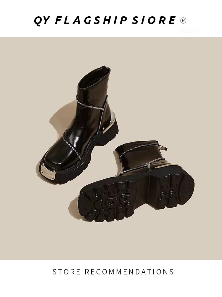 여성을위한 두꺼운 밑창 마틴 부츠 2024 가을 겨울 여성을위한 새로운 영국 스타일 스퀘어 발가락 캐주얼 첼시 부츠 레트로 오토바이 짧은 부츠