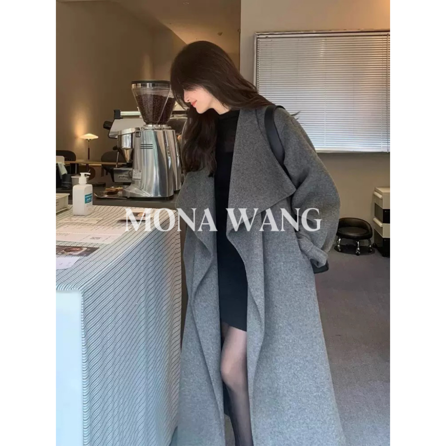 双面羊绒羊毛大衣女2025冬新款设计感系带收腰毛呢大衣女高品质