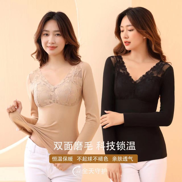 德绒保暖内衣女自发热女长袖性感