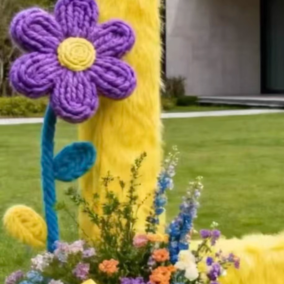 纯手工大型编织毛线花朵摆件