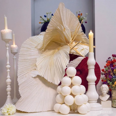米色蒲葵扇叶创意花艺软装家摆件