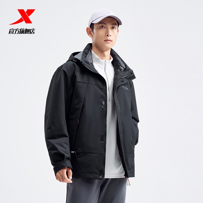 特步火烬薪传三合一保暖外套男款秋冬保暖羽绒风衣官方旗舰店正品