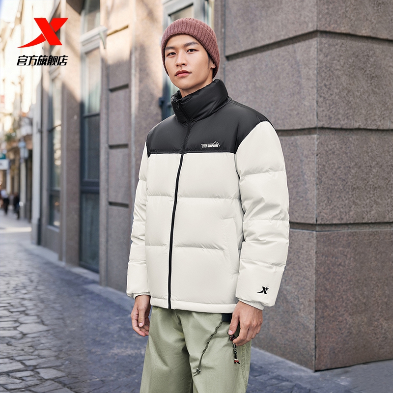 特步羽绒服情侣服冬季新款宽松白色男外套官方旗舰店正品防风保暖