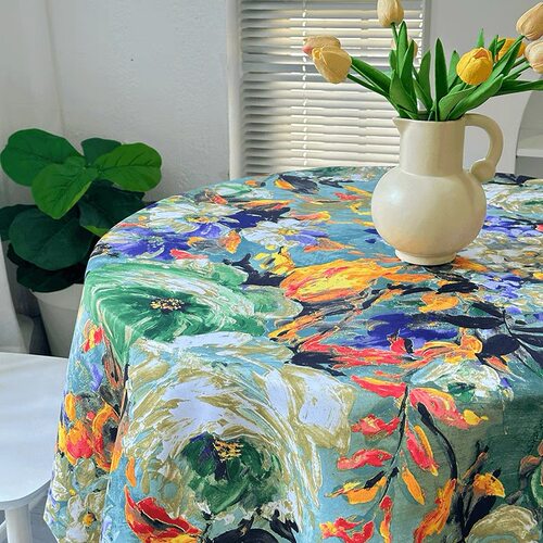 美式田园碎花艺术莫奈花园圆桌布