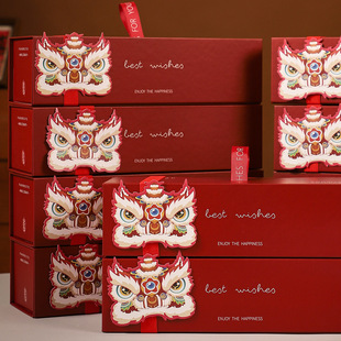 2026新款马年高档礼品包装盒春节手提醒狮饼干盒雪花酥伴手礼空盒