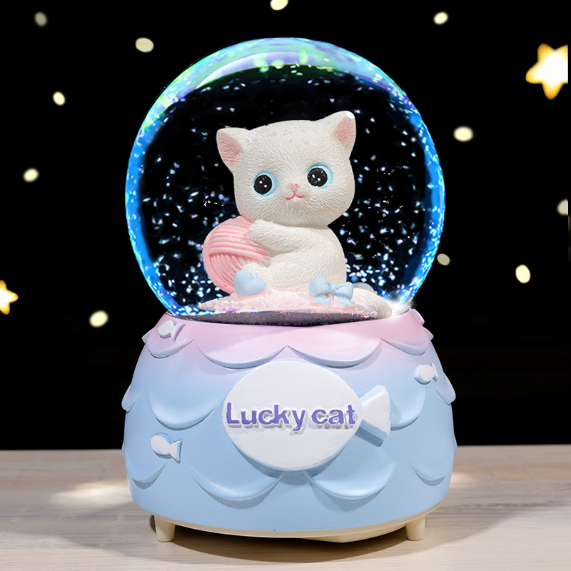 小猫水晶球音乐盒生日礼物女孩女生儿童创意雪花旋转梦幻八音盒