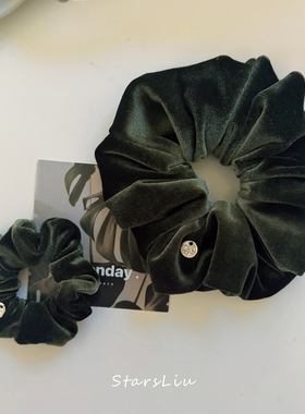 橄榄绿色丝绒大肠发圈复古气质百搭扎发马尾发绳盘发秋冬头饰发饰