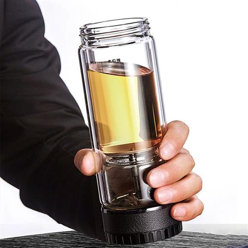 泽宇茶之语茶水分离杯 双层玻璃男士旋转过滤便携水杯送礼泡茶杯