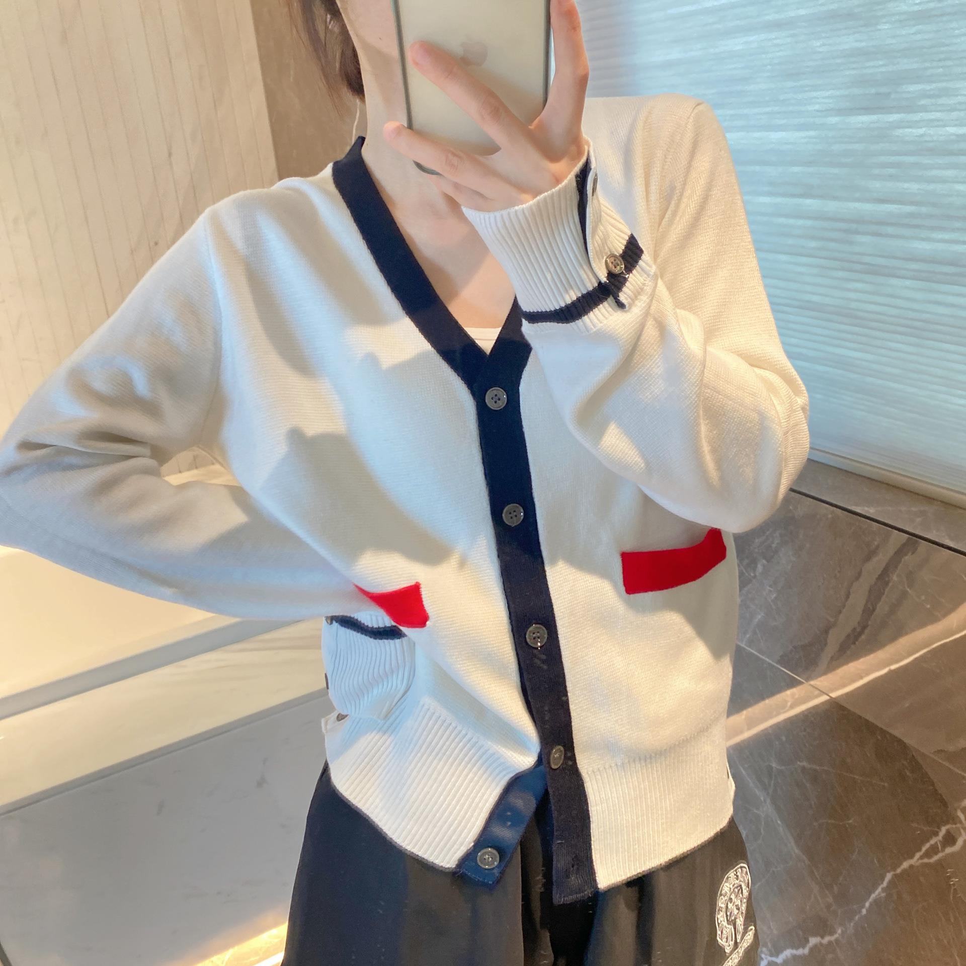 maSande设计感复古女装针织外套慵懒风百搭撞色配裙子开衫女ins上