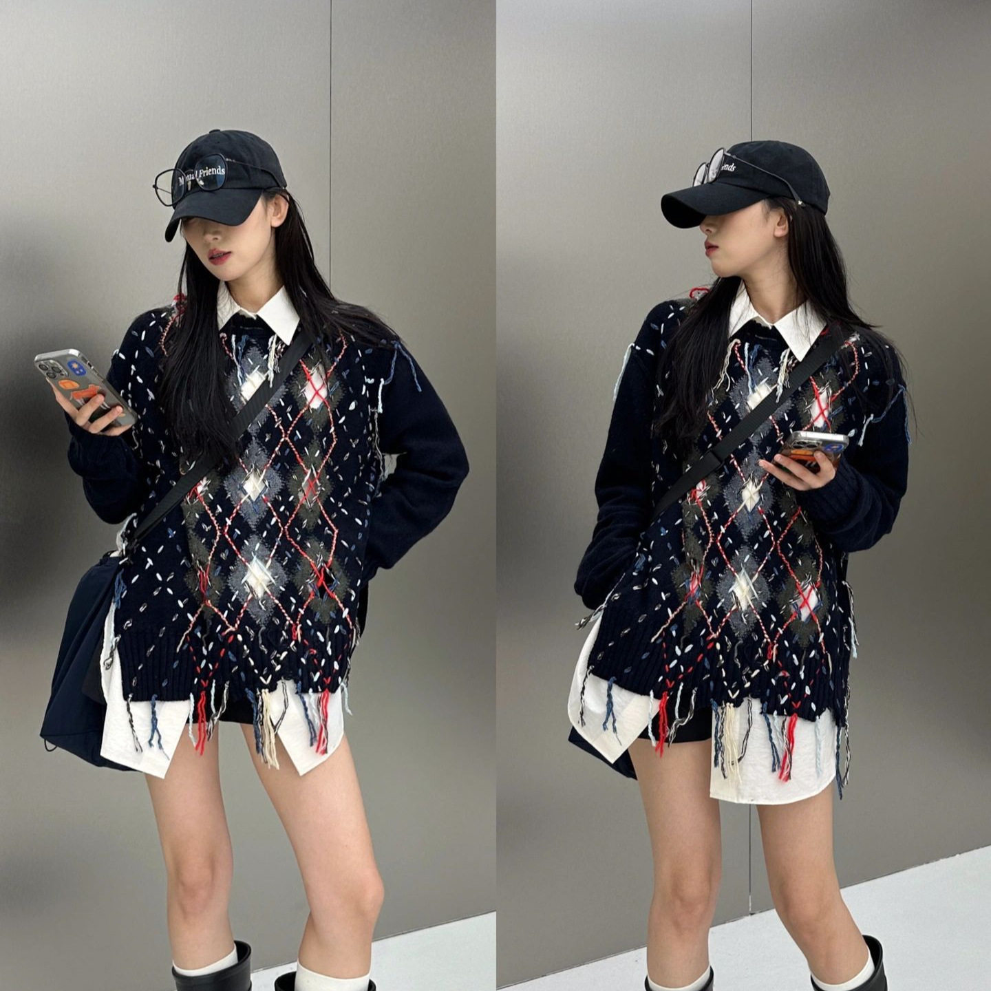 maSande2025冬季新款法式破洞针织开衫毛衣女小众设计感流苏时尚