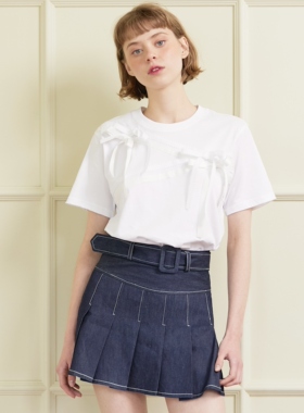 En blanc.ligne crème双层系带蝴蝶结T恤