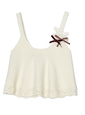 En blanc.ligne crème原创设计蝴蝶结装饰吊带针织马甲