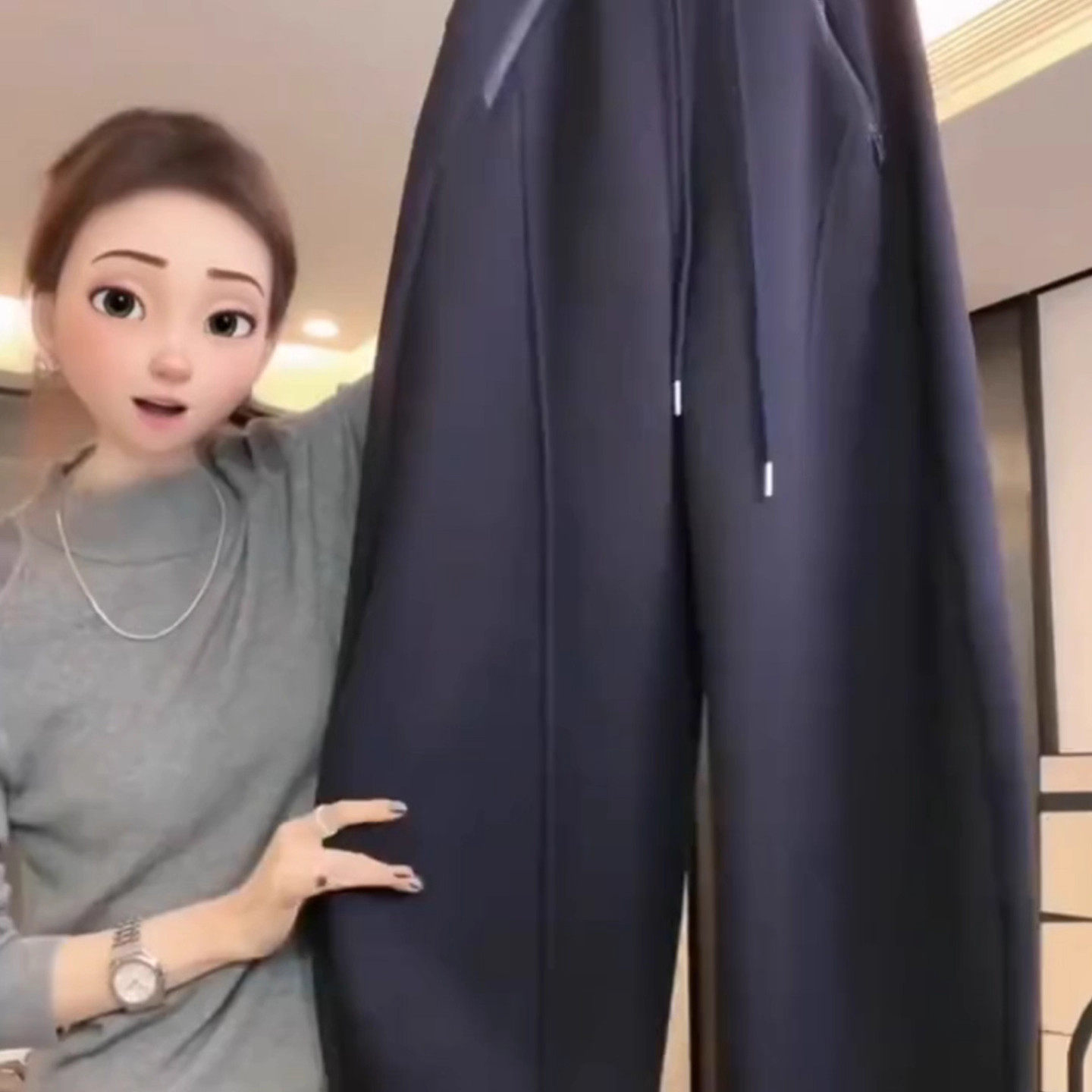 口袋拉链弯刀卫裤女春季新款大尺码胖mm高腰宽松显瘦抽绳加绒阔腿