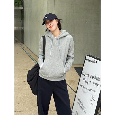 浪清灰色加绒卫衣女秋连