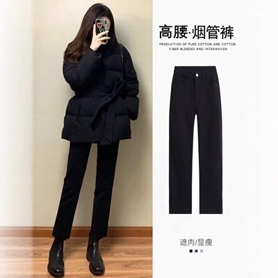 黑色直筒牛仔裤女春秋202
