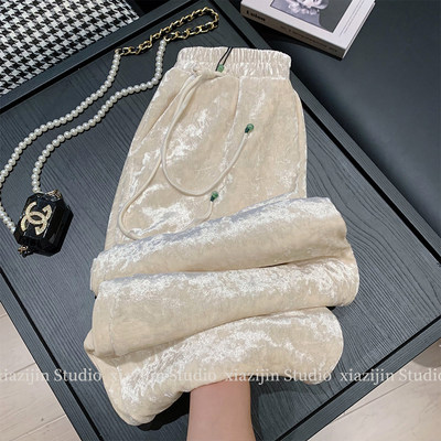 新中式丝绒裤子女春秋冬