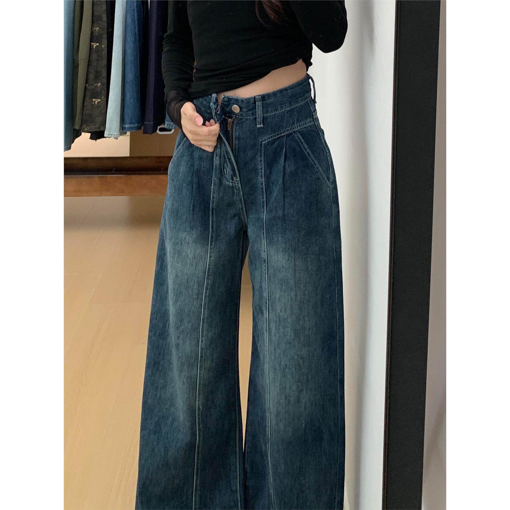 覆古加绒阔腿牛仔裤女2025新款大码秋冬胖mm显瘦宽松梨型身材裤子