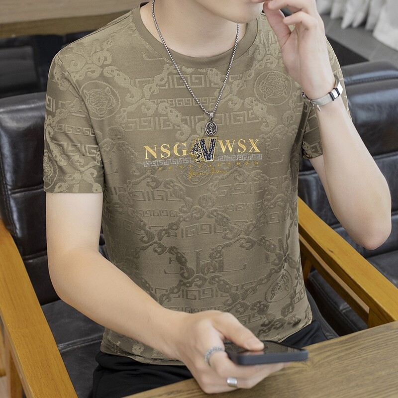 高端冰丝印花短袖t恤男夏季圆领潮牌体恤青年休闲时尚上衣半袖打